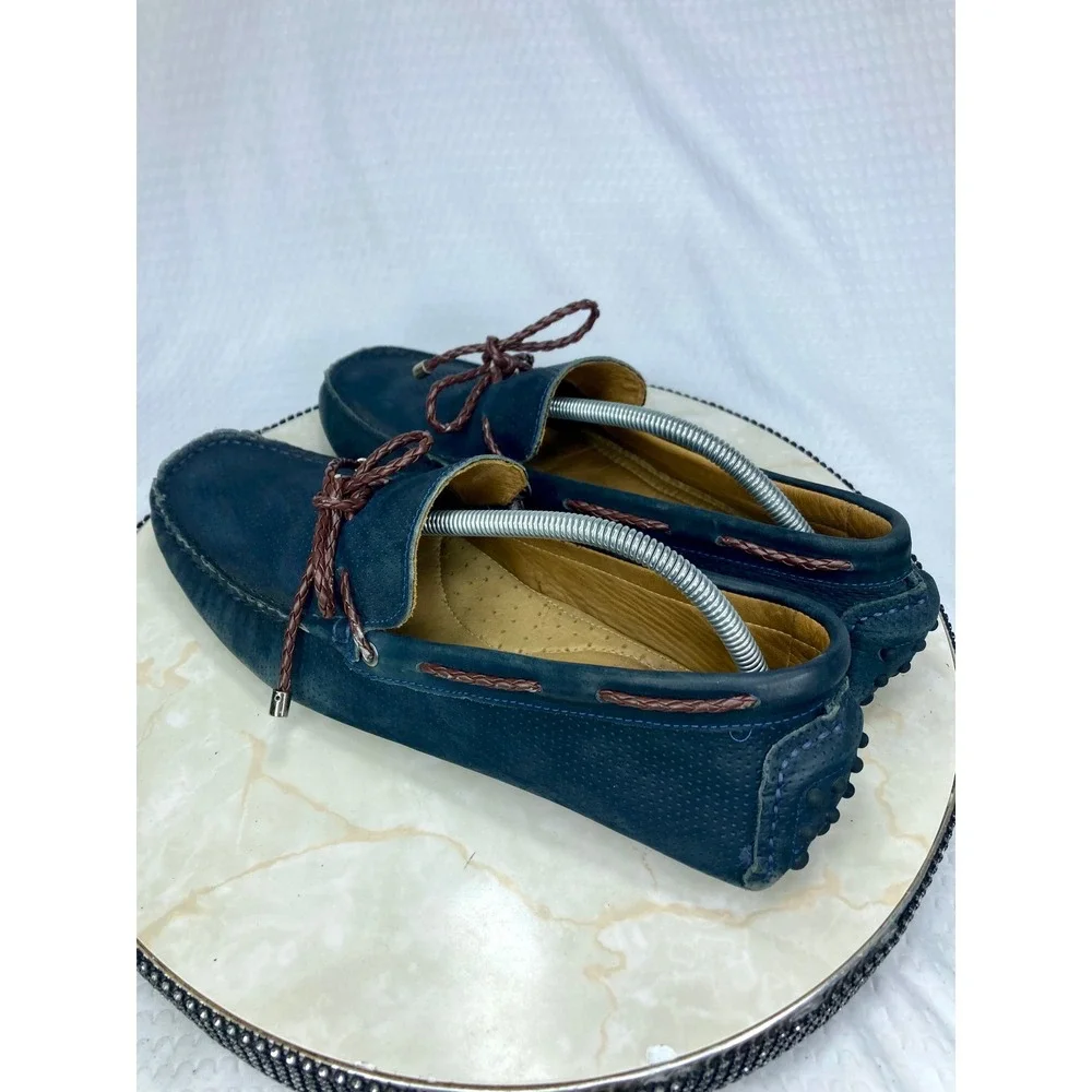 Mercanti Fiorentini Perforated Leather Driving Loafers Mens Navy  Preppy Shoe